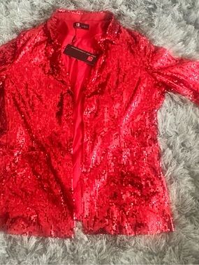 Red Sequin Blazer Jacket - Women's Statement Coat